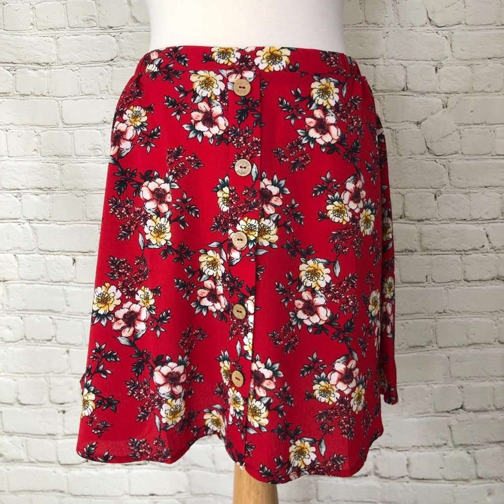 Red Floral Nordstrom Skirt Size L Good Luck Gem